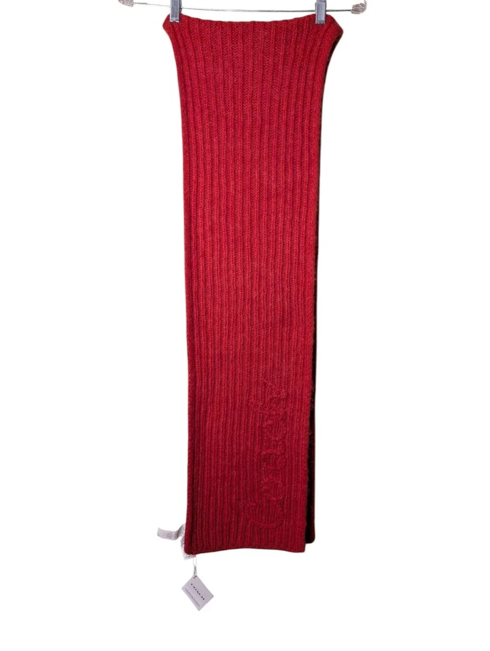 NWT Coach Red Ribbed Knit Wool Blend Muffler Scarf Script Logo Luxury Chunky OS